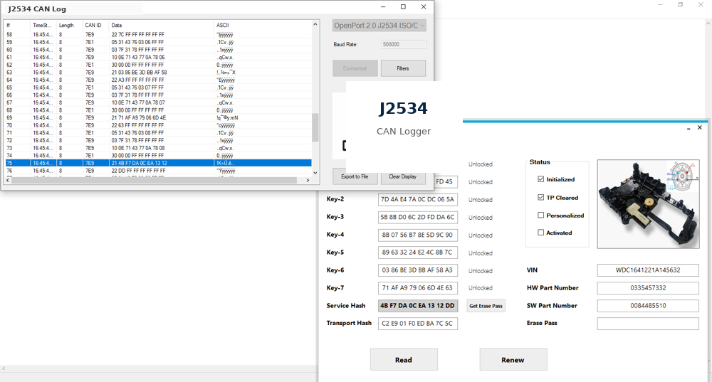 J2534 Logger — main screen