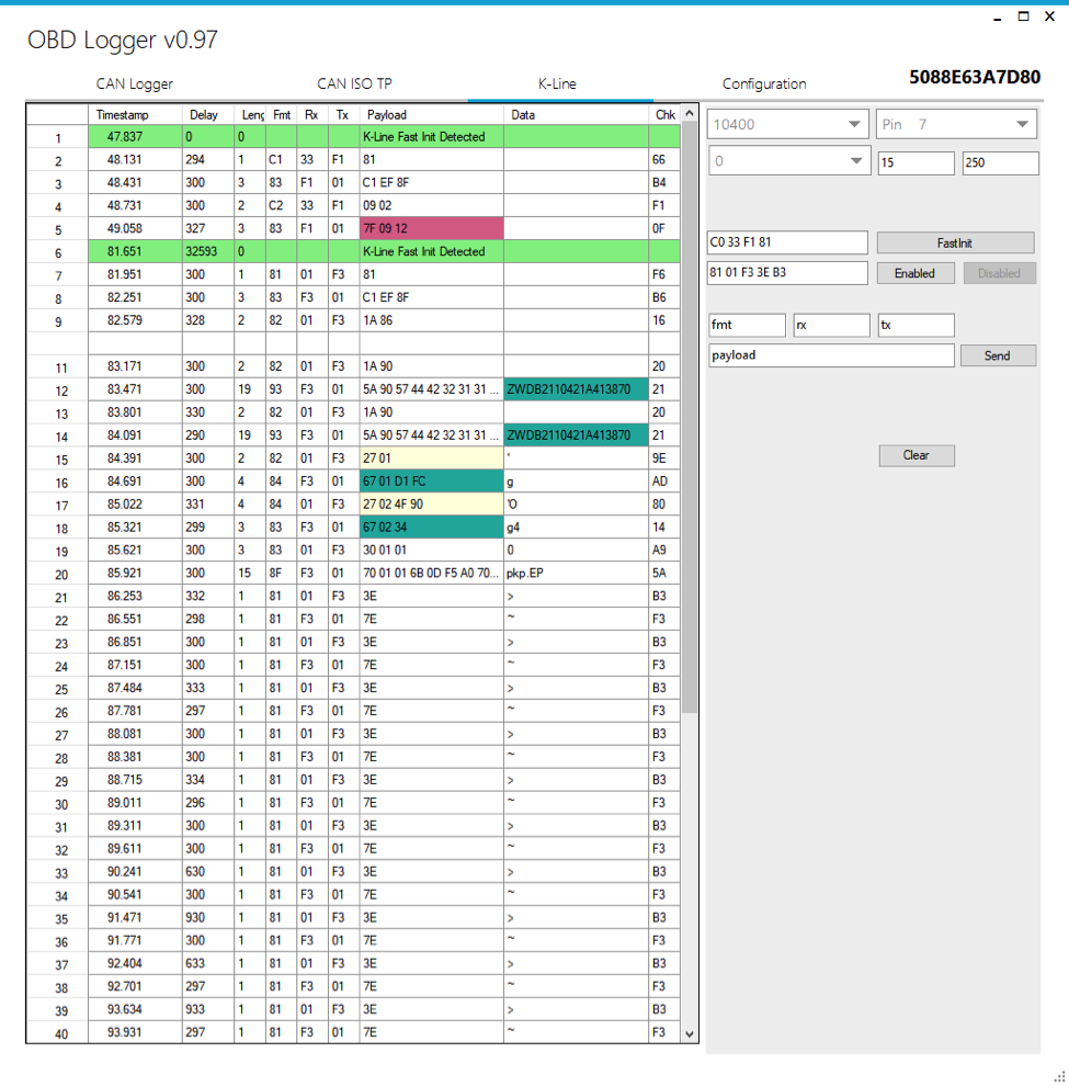 OBDII Logger in use