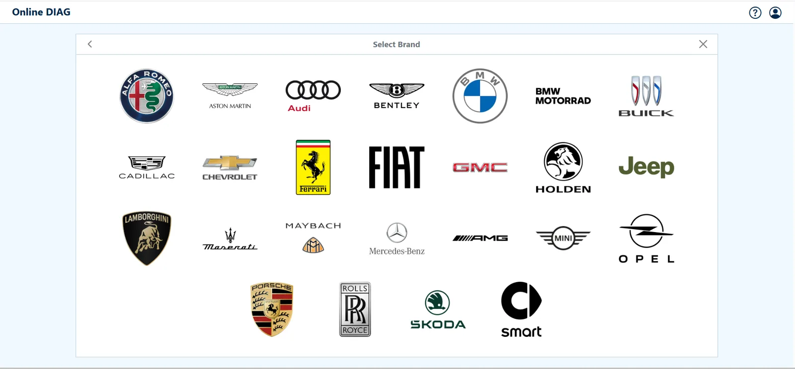 OnlineDiag software version 26.1 main screen